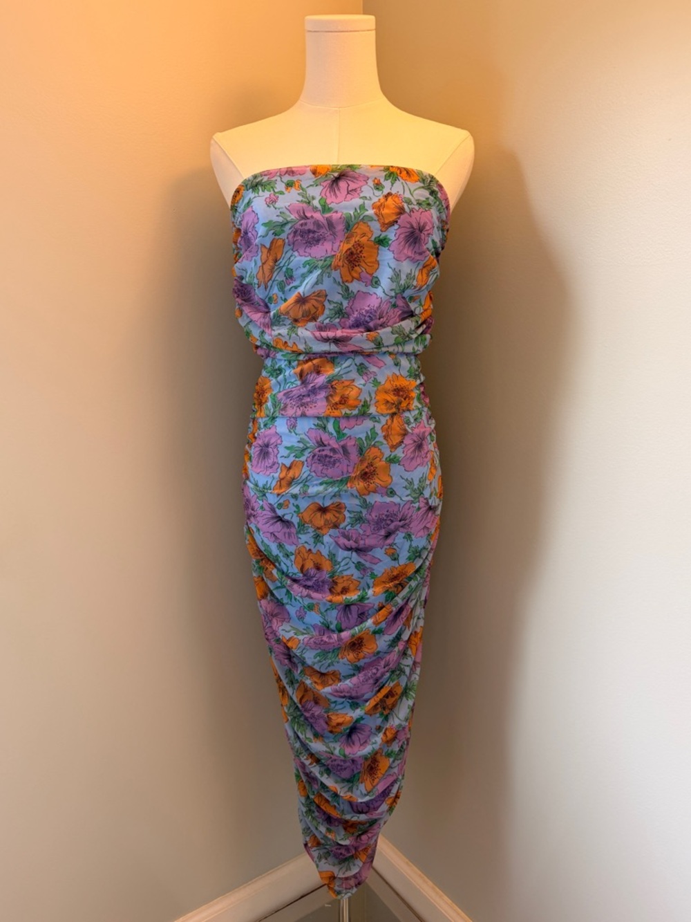 Veronica Beard Strapless Floral Ruched Dress
